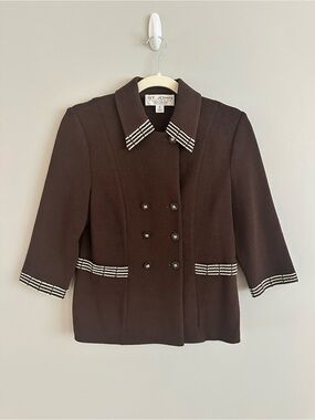 St. John Collection Santana Knit Vintage Brown Sweater Blazer Jacket Size 2